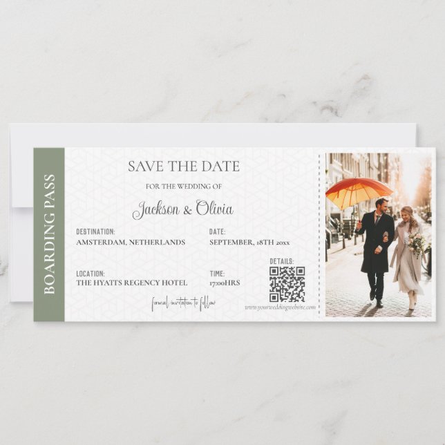 Hochzeit in Urlaubsort Sage Green Save The Date (Vorderseite)