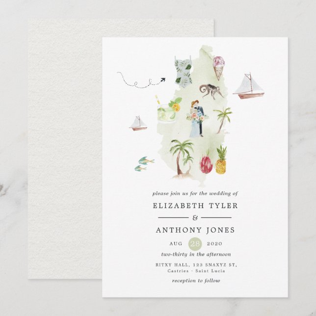 Hochzeit in Urlaubsort Saint Lucia Einladung (Vorne/Hinten)