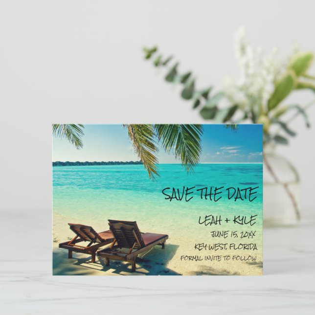 Hochzeit in Urlaubsort Save the Date (Stehend Vorderseite)