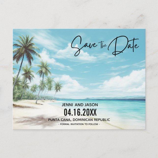 Hochzeit in Urlaubsort Save the Date Ankündigungspostkarte (Vorderseite)