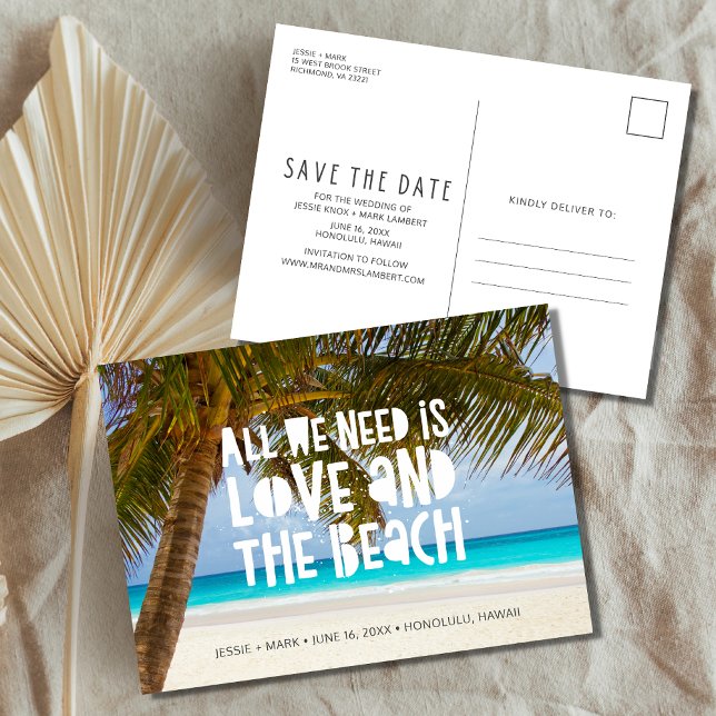Hochzeit in Urlaubsort Save the Date Ankündigungspostkarte (Von Creator hochgeladen)