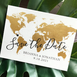 Hochzeit in Urlaubsort Save the Date Goldkarte Ankündigungspostkarte