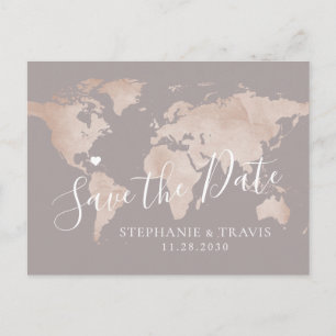 Hochzeit in Urlaubsort Save the Date Mauve Map Ankündigungspostkarte