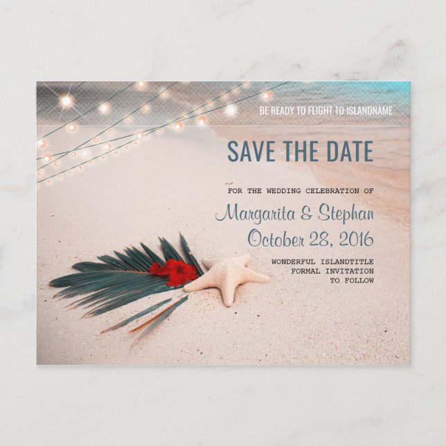 Hochzeit in Urlaubsort Save the Date Ticket Ankündigungspostkarte (Vorderseite)