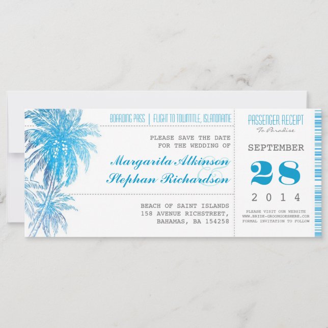 Hochzeit in Urlaubsort Save the Date Tickets Pass (Vorderseite)
