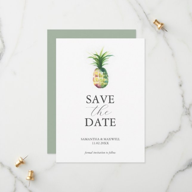 Hochzeit in Urlaubsort Save the Date tropisch (Vorderseite/Rückseite Beispiel)