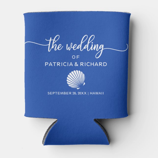 Hochzeit in Urlaubsort Seashell Royal Blue Dosenkühler (Vorderseite)
