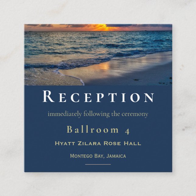 Hochzeit in Urlaubsort Sonnenhasen Hochzeitsempfan Begleitkarte (Vorderseite)