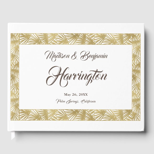 Hochzeit in Urlaubsort, Strand, Palmen, Goldfolie Gästebuch (Vorderseite)
