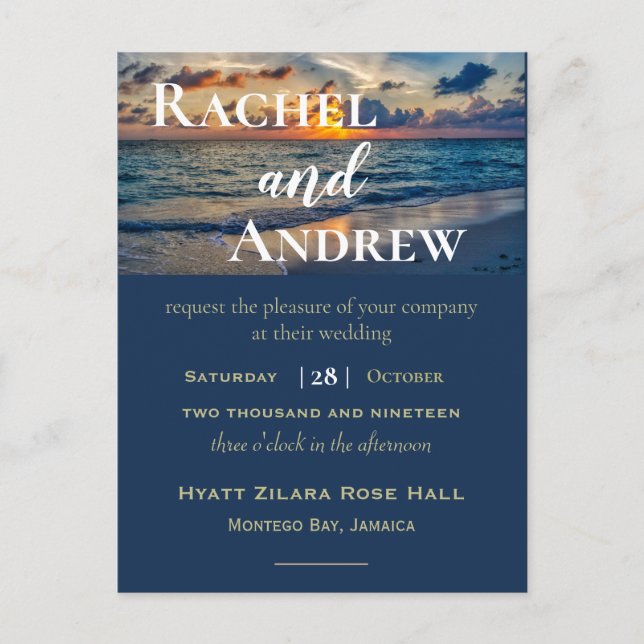 Hochzeit in Urlaubsort Sunny Skies Einladung Hochz Postkarte (Vorderseite)
