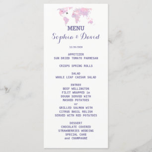 Hochzeit in Urlaubsort Watercolor Weltkarte Menükarte