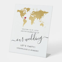 Hochzeit in Urlaubsort World Map Gold Willkommen Sockelschild