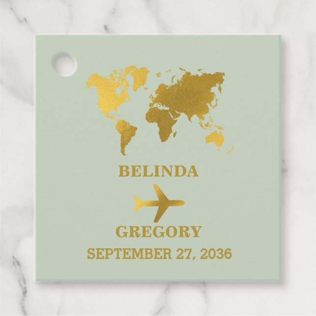 Hochzeit in Urlaubsort World Passport Sage Green G Geschenkanhänger (Vorderseite)