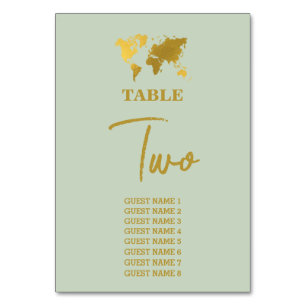 Hochzeit in Urlaubsort World Passport Sage Green G Tischnummer