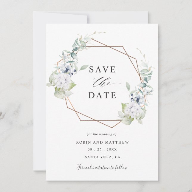 Hochzeit in Weiß und Blau Save The Date (Vorderseite)
