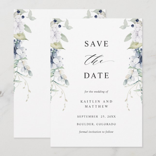 Hochzeit in Weiß und Blau Save The Date (Vorne/Hinten)