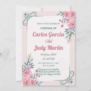 Hochzeit in weißem Grün und Rosa Einladung
