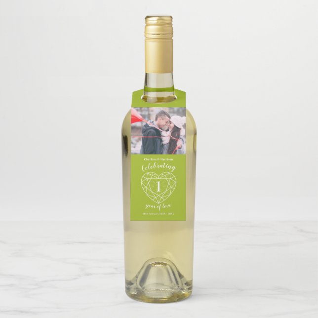 Hochzeit Jubiläum Foto Peridot Grün Herz Flaschenanhänger (Auf Flasche)