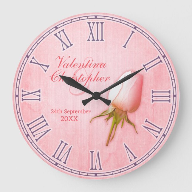Hochzeit / Jubiläum mit dem Namen rosa Mauer Große Wanduhr (Vorderseite)