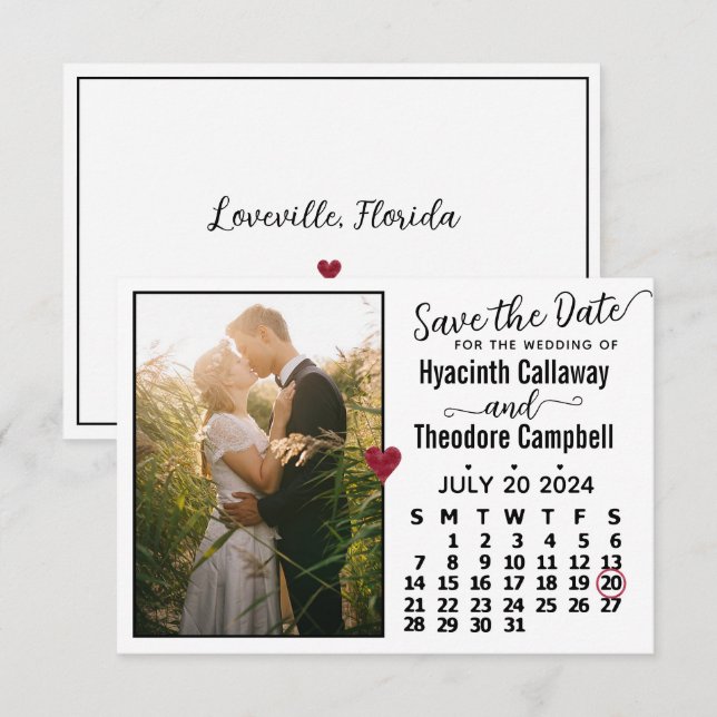 Hochzeit Juli 2024 Kalender Custom Foto White Save The Date (Vorne/Hinten)