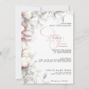 Hochzeit   Klassisch Moderne Elfenbein- und Rosé-B Einladung