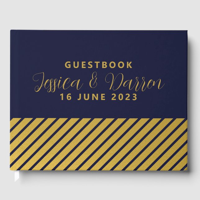 Hochzeit klassische Navy Gold Foil Stripes Reisebu Gästebuch (Vorderseite)