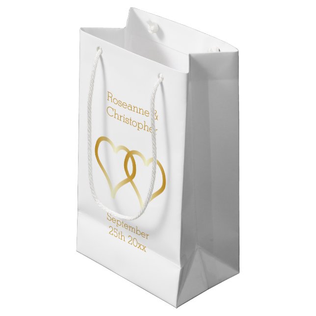 Hochzeit kleine Geschenktasche Gold Herzen Kleine Geschenktüte (Vorderseite Schrägansicht)