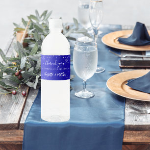 Hochzeit königsblau silber Glitzern Herzlichen Dan Wasserflaschenetikett