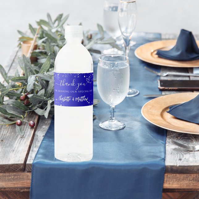 Hochzeit königsblau silber Glitzern Herzlichen Dan Wasserflaschenetikett (Von Creator hochgeladen)