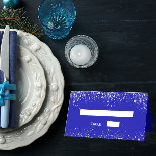 Hochzeit königsblauer silberner Glitzer Glitzern Platzkarte