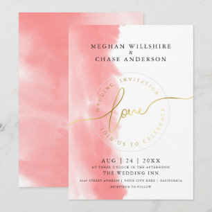 HOCHZEIT   Korallen-Rosa-Aquarell  Einladung