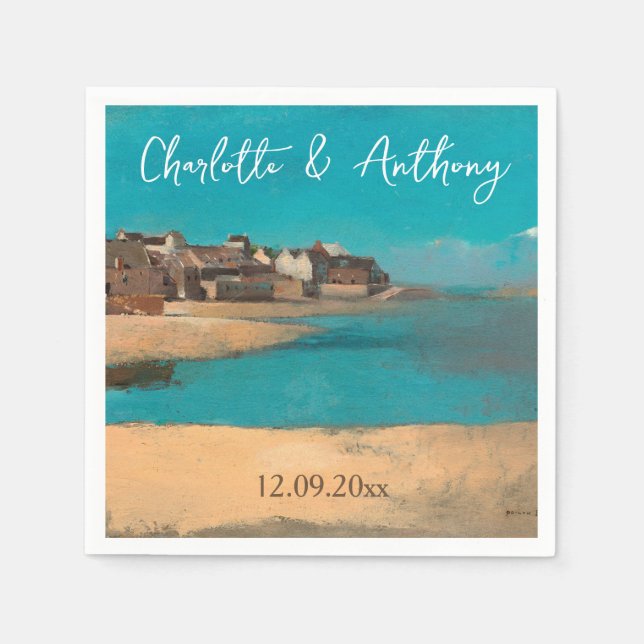 Hochzeit kreativer Village Sea Sky Impressionist Serviette (Vorderseite)