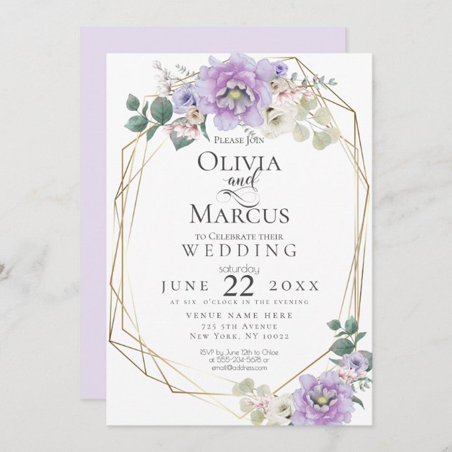 Hochzeit | Lavender Wasserfarbengeometrie Einladung (Vorne/Hinten)