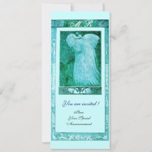 Hochzeit Liebe Pfau Monogramm, blau weiß Einladung