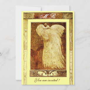 Hochzeit Liebe Pfau Monogramm, braun gelb Einladung