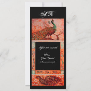 Hochzeit Liebe Pfauen Monogramm rot schwarz orange Einladung