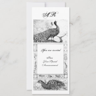 Hochzeit Liebe Pfauen Monogramm schwarz weiß Einladung