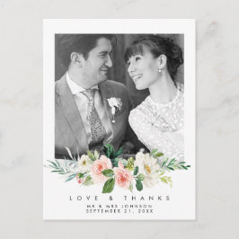 Hochzeit Liebe und Dank Foto Postcard rosa Blumen Feiertagspostkarte