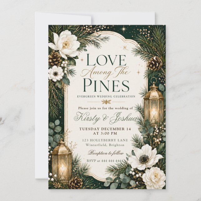 Hochzeit Liebe unter den Kiefern Einladung (Vorderseite)