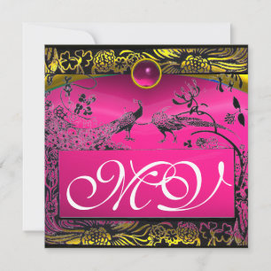 Hochzeit Liebesvögel Monogramm schwarz gelb pink R Ankündigung