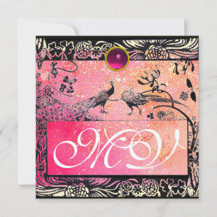 Hochzeit Liebesvögel Monogramm schwarz gelb rosa R Ankündigung