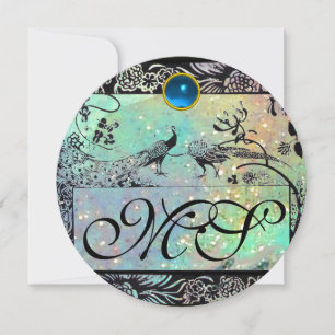 Hochzeit Liebesvögel Monogramm schwarz grün Champa Einladung