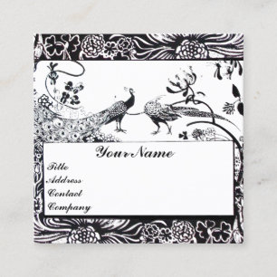 Hochzeit Liebesvögel / Pfauen Monogramm Schwarz We Quadratische Visitenkarte