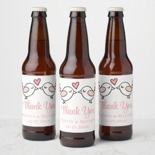 Hochzeit Liebesvögel Rosa Unzertrennliche Brautpar Bierflaschenetikett