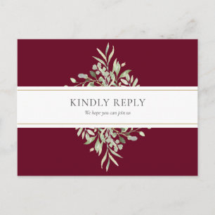 Hochzeit Liedwunsch RSVP mit Grün und Burgund Einladungspostkarte