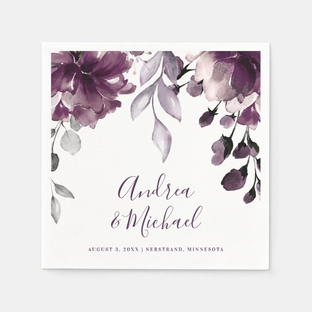 Hochzeit Lila Aquarellgarten Serviette (Vorderseite)