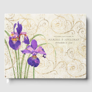 Hochzeit Lila Iris Gold Damask Gästebuch