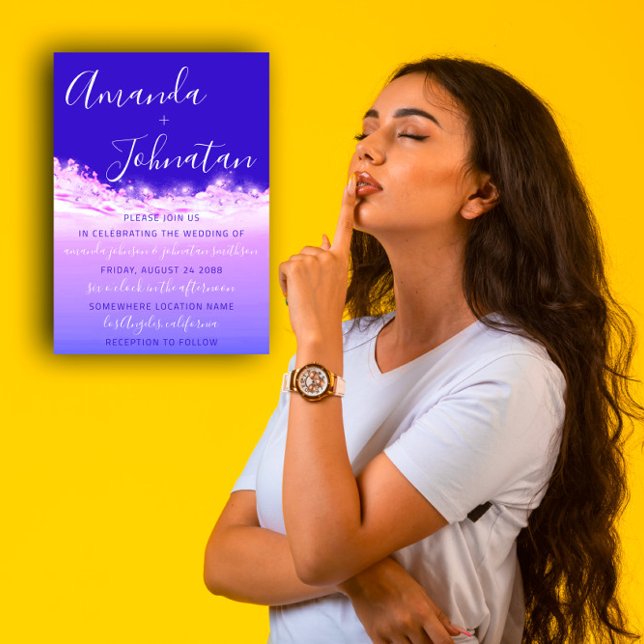 Hochzeit Lila Ozean Blue Waves Weißer Ozean Einladung (Wedding Purple Ocean Blue Waves Ocean White Invitation)