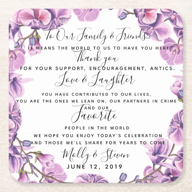 Hochzeit lila Party/Hochzeit Danke Rechteckiger Pappuntersetzer (Vorderseite)