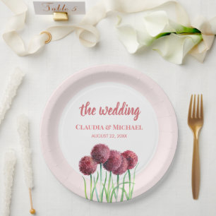 Hochzeit Lila Rosa Alliums Blume Wasserfarben Squa Pappteller